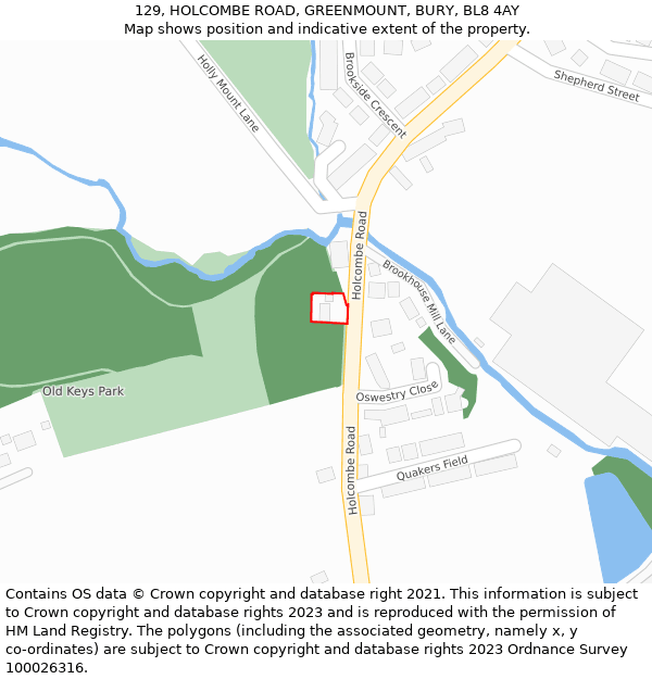 129, HOLCOMBE ROAD, GREENMOUNT, BURY, BL8 4AY: Location map and indicative extent of plot