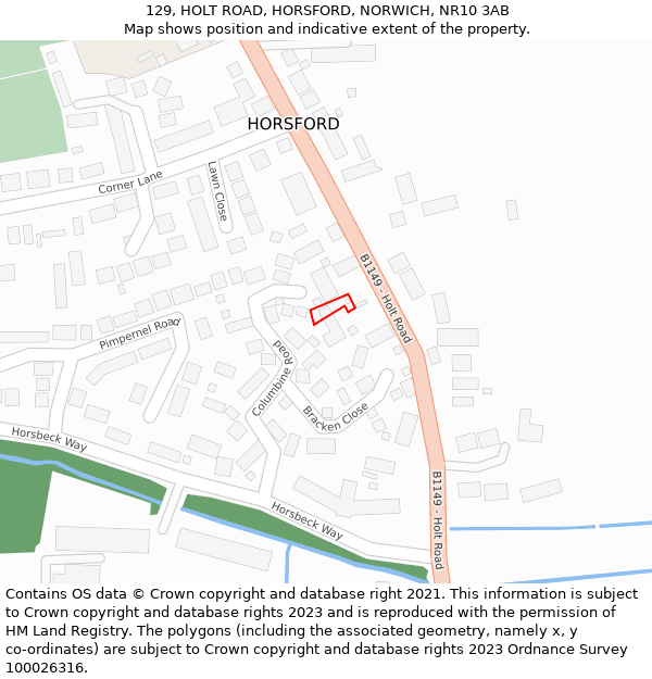 129, HOLT ROAD, HORSFORD, NORWICH, NR10 3AB: Location map and indicative extent of plot