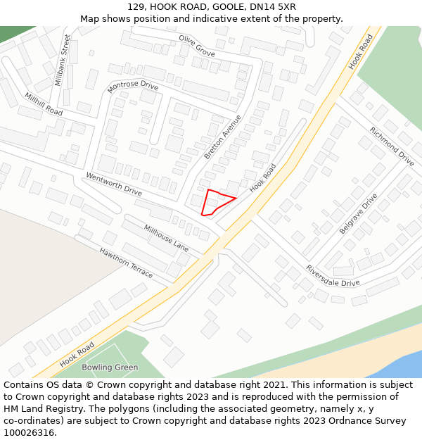129, HOOK ROAD, GOOLE, DN14 5XR: Location map and indicative extent of plot