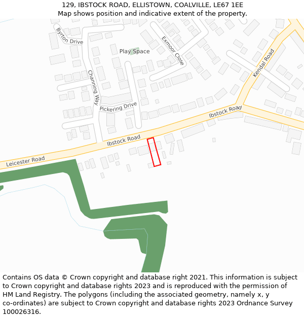129, IBSTOCK ROAD, ELLISTOWN, COALVILLE, LE67 1EE: Location map and indicative extent of plot