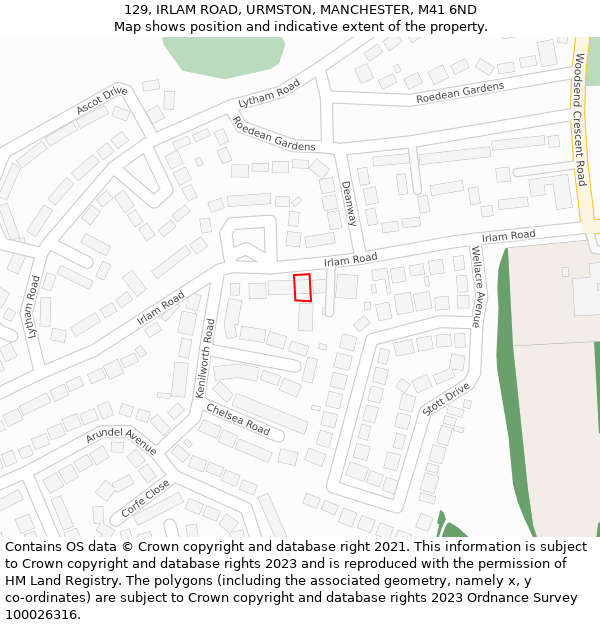 129, IRLAM ROAD, URMSTON, MANCHESTER, M41 6ND: Location map and indicative extent of plot