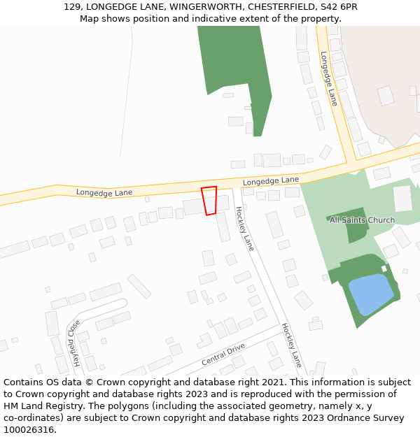 129, LONGEDGE LANE, WINGERWORTH, CHESTERFIELD, S42 6PR: Location map and indicative extent of plot