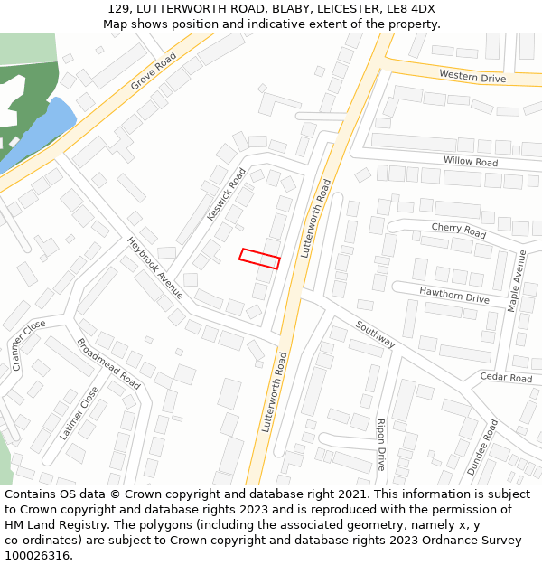 129, LUTTERWORTH ROAD, BLABY, LEICESTER, LE8 4DX: Location map and indicative extent of plot