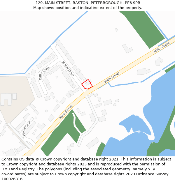 129, MAIN STREET, BASTON, PETERBOROUGH, PE6 9PB: Location map and indicative extent of plot