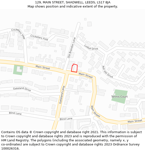 129, MAIN STREET, SHADWELL, LEEDS, LS17 8JA: Location map and indicative extent of plot