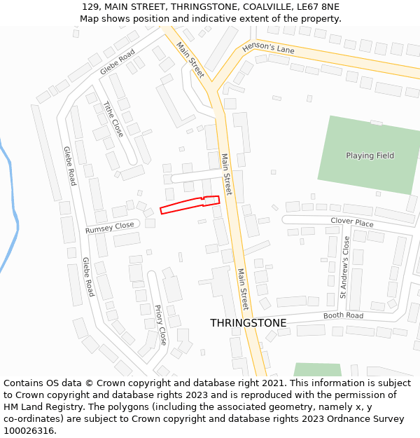 129, MAIN STREET, THRINGSTONE, COALVILLE, LE67 8NE: Location map and indicative extent of plot