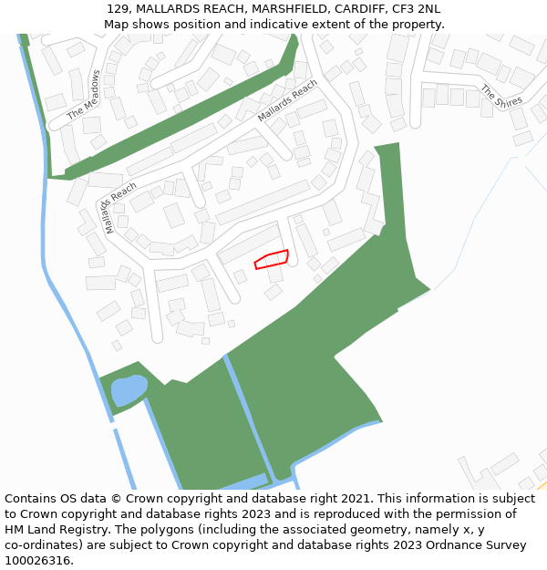 129, MALLARDS REACH, MARSHFIELD, CARDIFF, CF3 2NL: Location map and indicative extent of plot