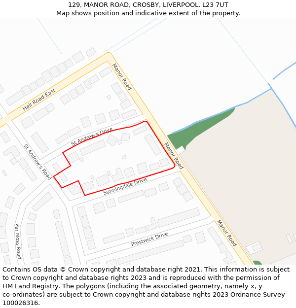 129, MANOR ROAD, CROSBY, LIVERPOOL, L23 7UT: Location map and indicative extent of plot