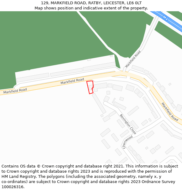 129, MARKFIELD ROAD, RATBY, LEICESTER, LE6 0LT: Location map and indicative extent of plot