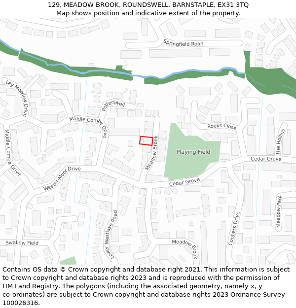 129, MEADOW BROOK, ROUNDSWELL, BARNSTAPLE, EX31 3TQ: Location map and indicative extent of plot