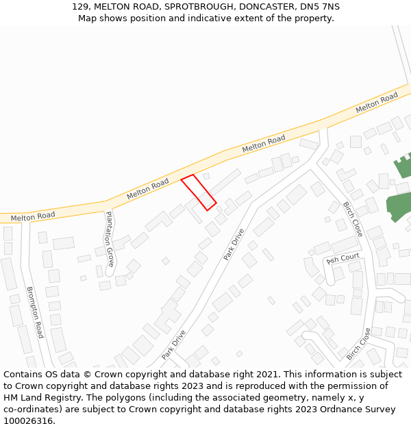 129, MELTON ROAD, SPROTBROUGH, DONCASTER, DN5 7NS: Location map and indicative extent of plot