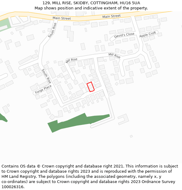 129, MILL RISE, SKIDBY, COTTINGHAM, HU16 5UA: Location map and indicative extent of plot