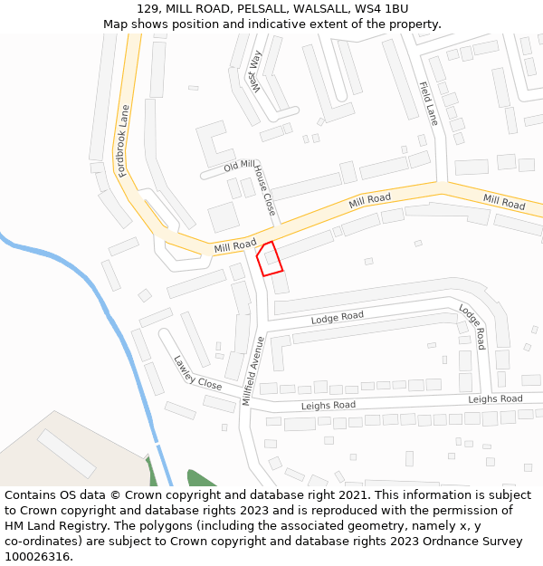 129, MILL ROAD, PELSALL, WALSALL, WS4 1BU: Location map and indicative extent of plot