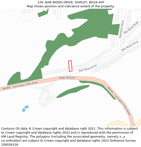 129, NAB WOOD DRIVE, SHIPLEY, BD18 4AP: Location map and indicative extent of plot