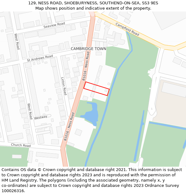 129, NESS ROAD, SHOEBURYNESS, SOUTHEND-ON-SEA, SS3 9ES: Location map and indicative extent of plot