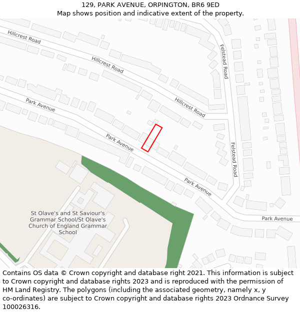 129, PARK AVENUE, ORPINGTON, BR6 9ED: Location map and indicative extent of plot