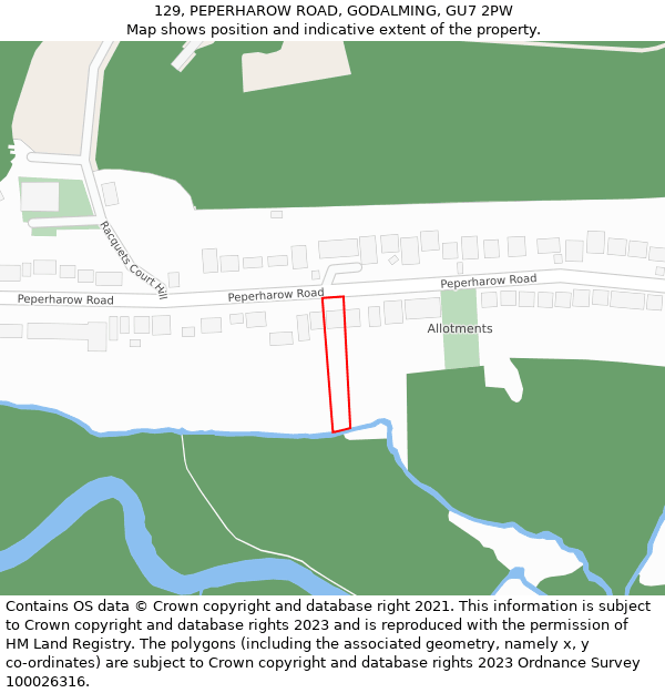 129, PEPERHAROW ROAD, GODALMING, GU7 2PW: Location map and indicative extent of plot