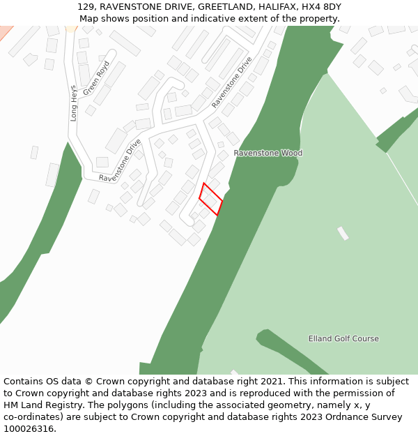 129, RAVENSTONE DRIVE, GREETLAND, HALIFAX, HX4 8DY: Location map and indicative extent of plot