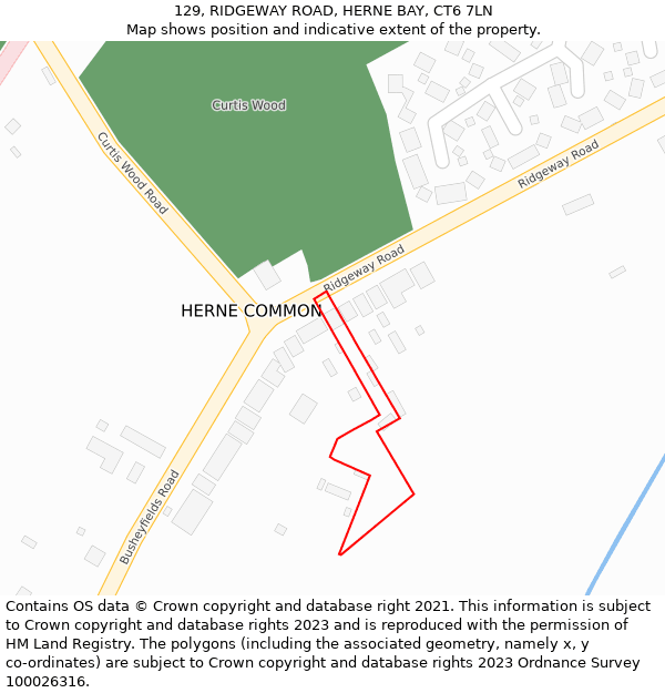 129, RIDGEWAY ROAD, HERNE BAY, CT6 7LN: Location map and indicative extent of plot