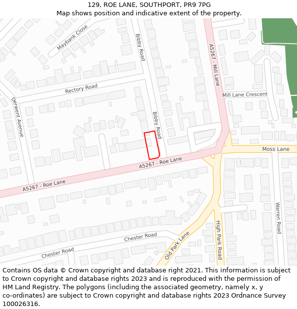 129, ROE LANE, SOUTHPORT, PR9 7PG: Location map and indicative extent of plot