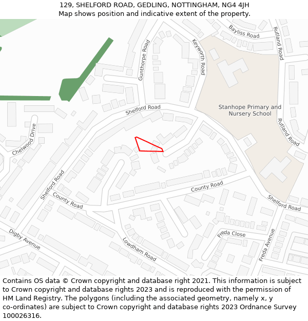 129, SHELFORD ROAD, GEDLING, NOTTINGHAM, NG4 4JH: Location map and indicative extent of plot