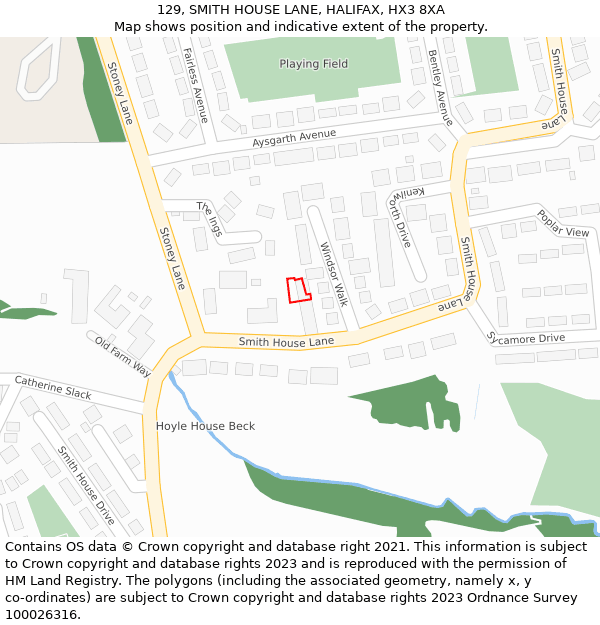 129, SMITH HOUSE LANE, HALIFAX, HX3 8XA: Location map and indicative extent of plot