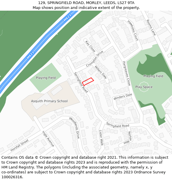 129, SPRINGFIELD ROAD, MORLEY, LEEDS, LS27 9TA: Location map and indicative extent of plot