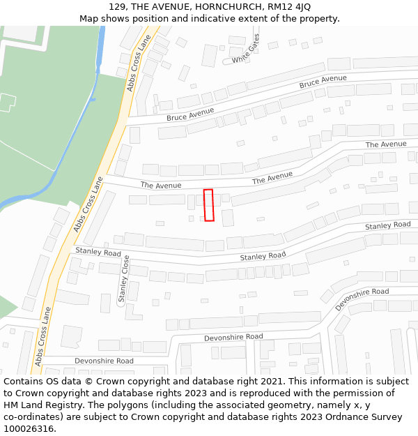 129, THE AVENUE, HORNCHURCH, RM12 4JQ: Location map and indicative extent of plot