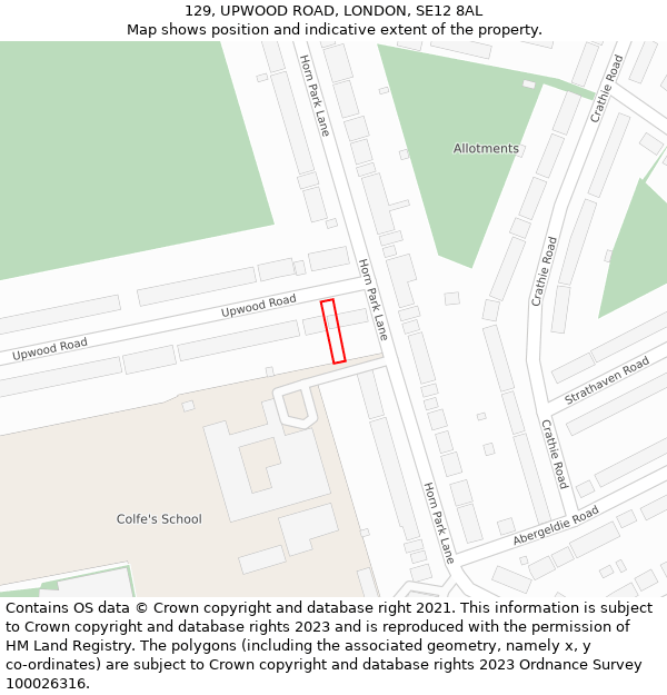 129, UPWOOD ROAD, LONDON, SE12 8AL: Location map and indicative extent of plot