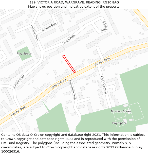 129, VICTORIA ROAD, WARGRAVE, READING, RG10 8AG: Location map and indicative extent of plot