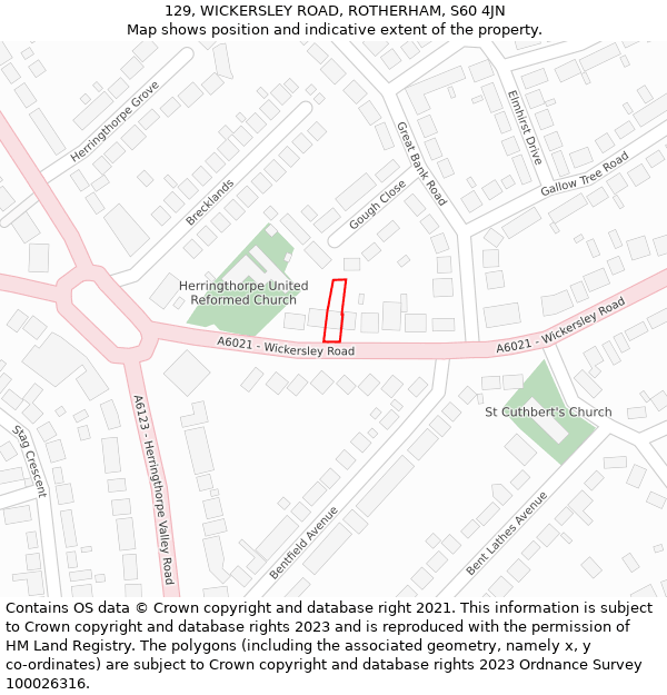 129, WICKERSLEY ROAD, ROTHERHAM, S60 4JN: Location map and indicative extent of plot