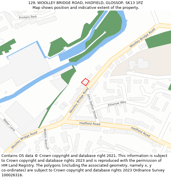 129, WOOLLEY BRIDGE ROAD, HADFIELD, GLOSSOP, SK13 1PZ: Location map and indicative extent of plot