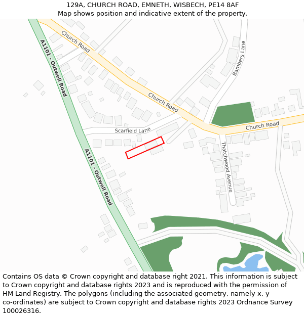 129A, CHURCH ROAD, EMNETH, WISBECH, PE14 8AF: Location map and indicative extent of plot