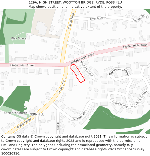 129A, HIGH STREET, WOOTTON BRIDGE, RYDE, PO33 4LU: Location map and indicative extent of plot