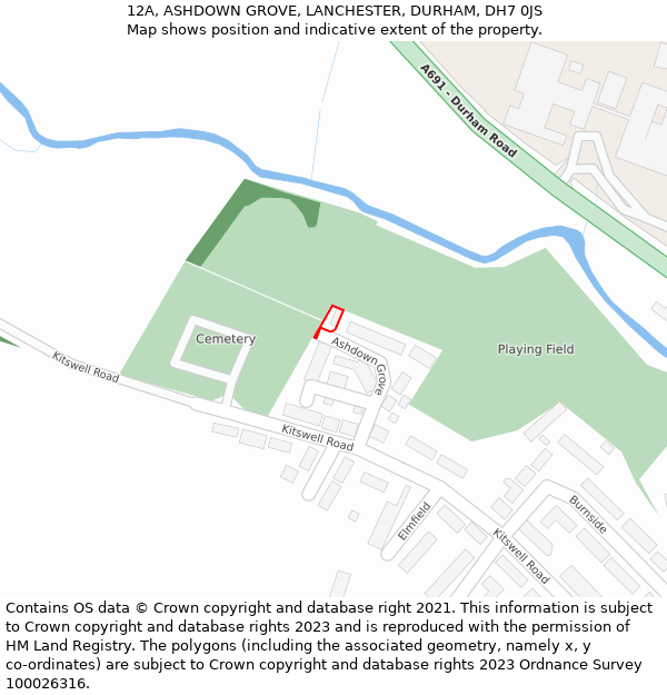 12A, ASHDOWN GROVE, LANCHESTER, DURHAM, DH7 0JS: Location map and indicative extent of plot