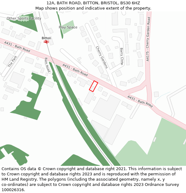 12A, BATH ROAD, BITTON, BRISTOL, BS30 6HZ: Location map and indicative extent of plot