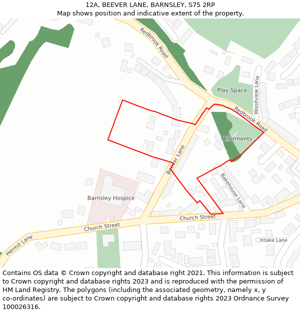 12A, BEEVER LANE, BARNSLEY, S75 2RP: Location map and indicative extent of plot