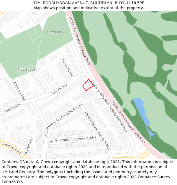 12A, BODRHYDDAN AVENUE, RHUDDLAN, RHYL, LL18 5PE: Location map and indicative extent of plot