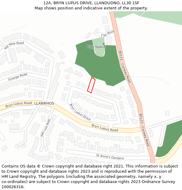 12A, BRYN LUPUS DRIVE, LLANDUDNO, LL30 1SF: Location map and indicative extent of plot