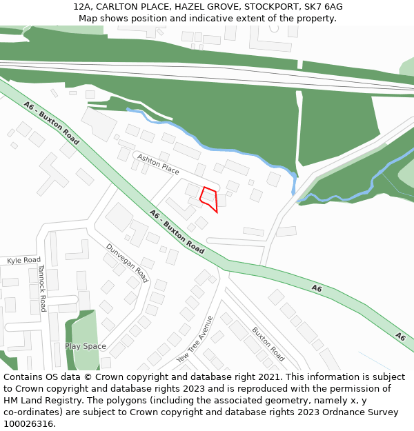 12A, CARLTON PLACE, HAZEL GROVE, STOCKPORT, SK7 6AG: Location map and indicative extent of plot