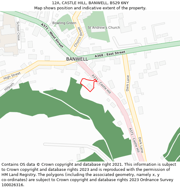 12A, CASTLE HILL, BANWELL, BS29 6NY: Location map and indicative extent of plot