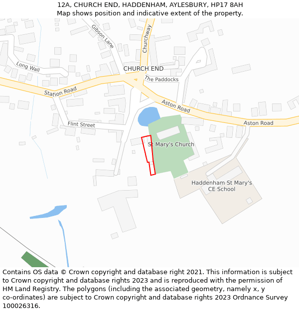 12A, CHURCH END, HADDENHAM, AYLESBURY, HP17 8AH: Location map and indicative extent of plot