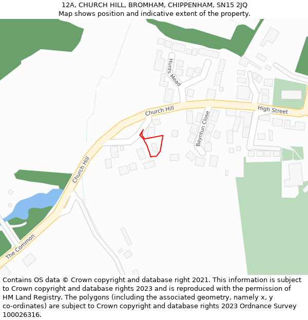 12A, CHURCH HILL, BROMHAM, CHIPPENHAM, SN15 2JQ: Location map and indicative extent of plot