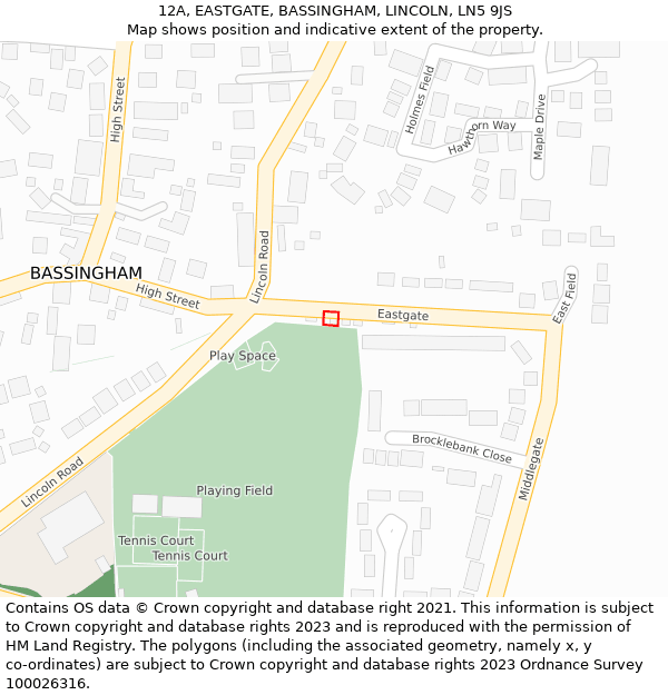 12A, EASTGATE, BASSINGHAM, LINCOLN, LN5 9JS: Location map and indicative extent of plot