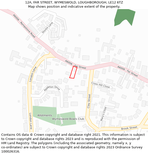12A, FAR STREET, WYMESWOLD, LOUGHBOROUGH, LE12 6TZ: Location map and indicative extent of plot