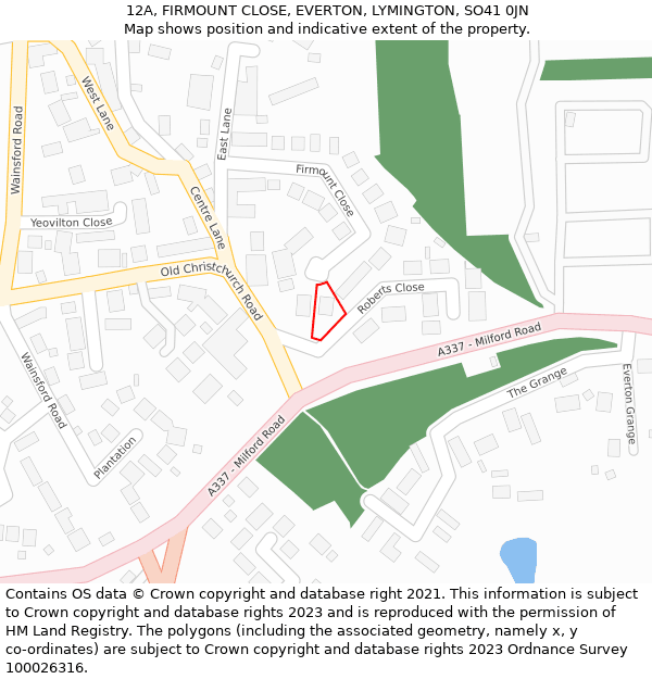 12A, FIRMOUNT CLOSE, EVERTON, LYMINGTON, SO41 0JN: Location map and indicative extent of plot