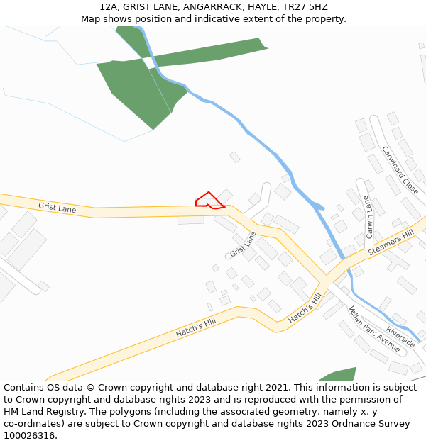 12A, GRIST LANE, ANGARRACK, HAYLE, TR27 5HZ: Location map and indicative extent of plot