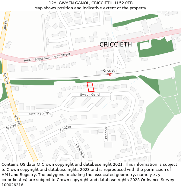 12A, GWAEN GANOL, CRICCIETH, LL52 0TB: Location map and indicative extent of plot