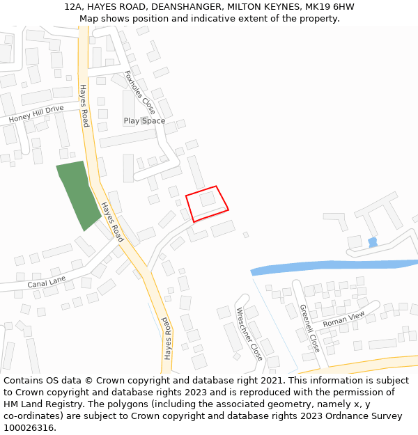 12A, HAYES ROAD, DEANSHANGER, MILTON KEYNES, MK19 6HW: Location map and indicative extent of plot