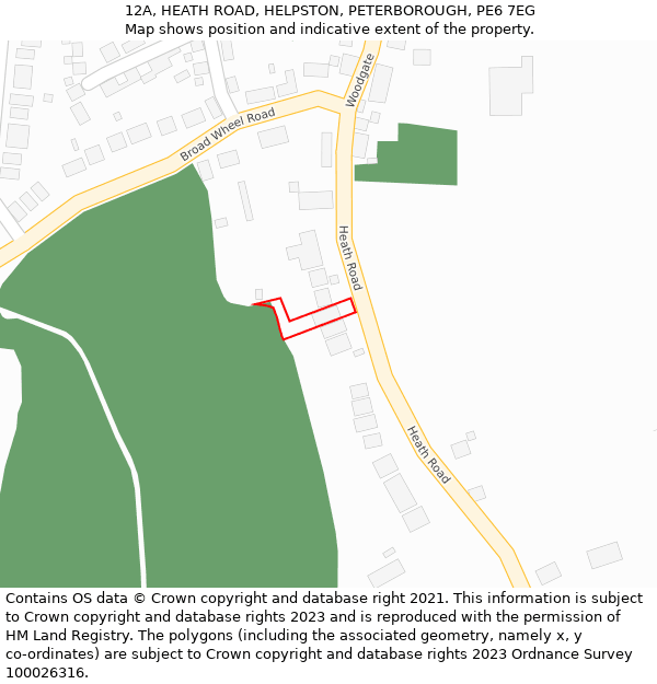 12A, HEATH ROAD, HELPSTON, PETERBOROUGH, PE6 7EG: Location map and indicative extent of plot